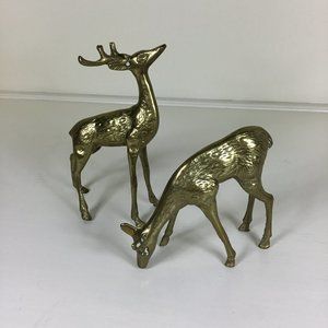 Antique Brass Deer Figures - Set of 2